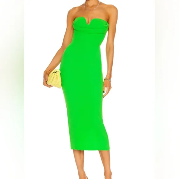 green emerald velvet dress WORK OF ART BANDAGE MIDI DRESS IN LIME  AKIRA